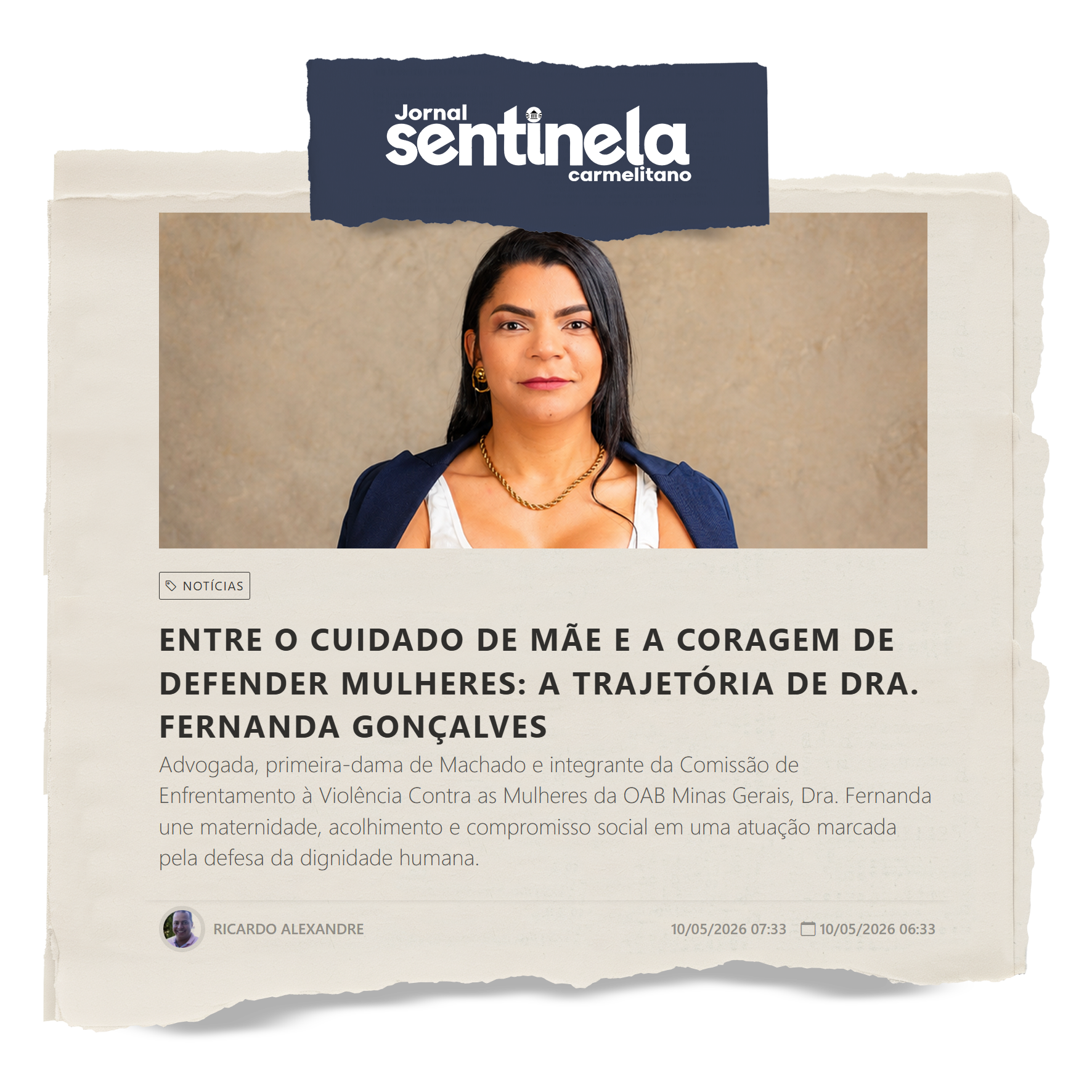 Matéria do Jornal Sentinela Carmelitano sobre a Dra. Fernanda Gonçalves